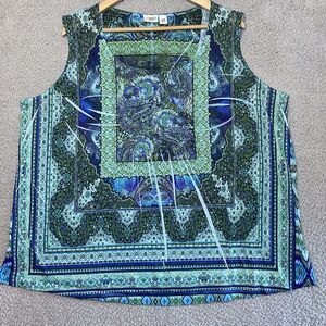 Cato Womens Tank Top Blue Green Art to Wear Round Neck Size 26W 28W Lightweight